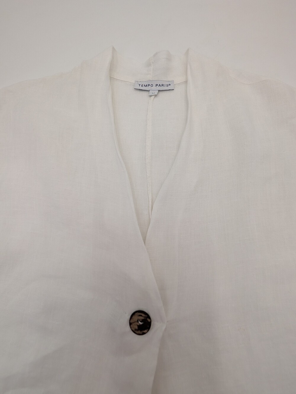 Tempo Paris Size M White 100% Italian Linen One Button Kimono Tunic Blouse Top - Picture 9 of 14